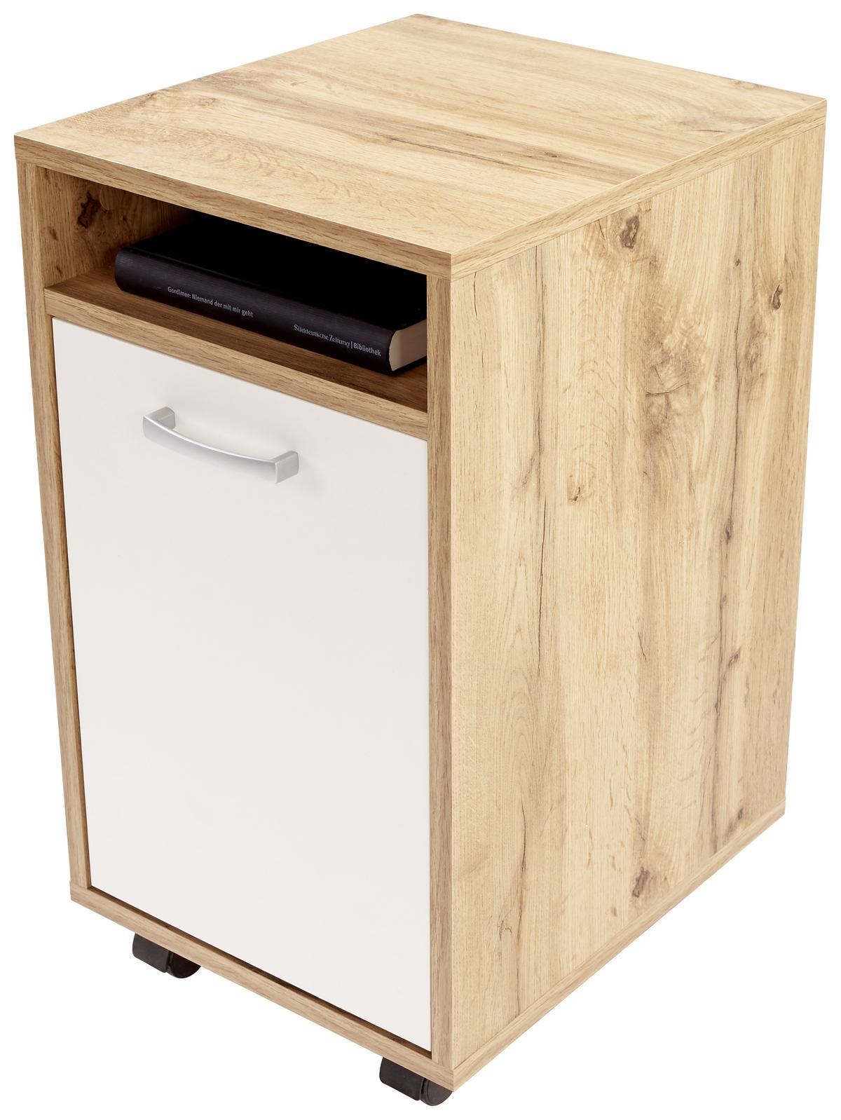 Rollcontainer Eiche/Weiß Laurenc 33x59,5x38 cm - Eichefarben/Weiß, MODERN, Kunststoff (33/59,5/38cm)