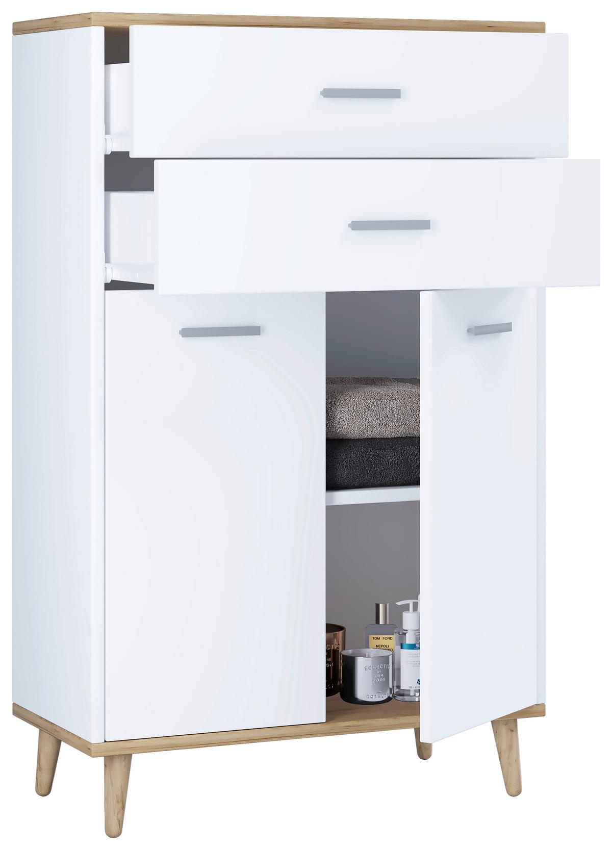 Kommode mit Einlegebödedn B: 60 cm Landos Weiß - Honigeiche/Weiß, MODERN, Holzwerkstoff (60/97/28cm) - MID.YOU