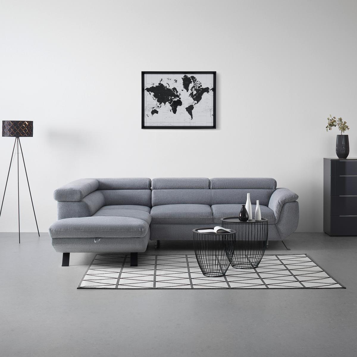 Sedacia súprava RAVEN, ľavá, s úložným priestorom a lôžkom - čierna/sivá, Modern, kov/textil (198/257cm) - Mömax