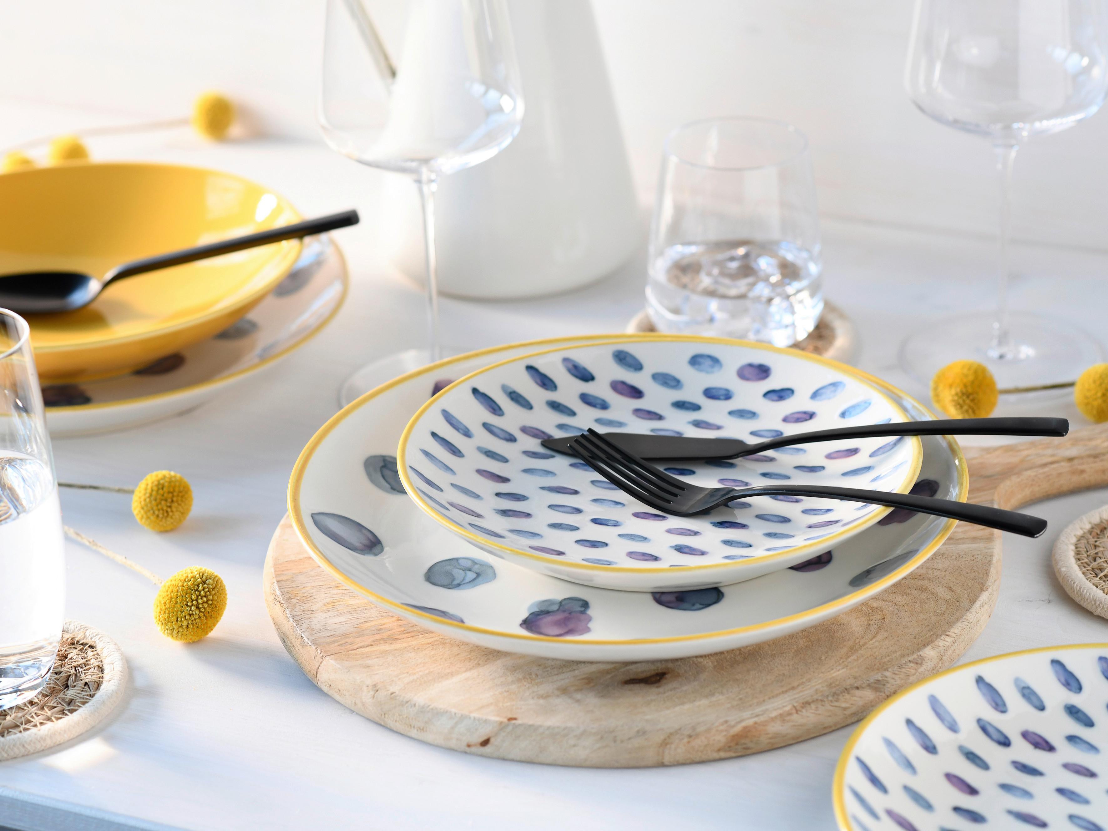 Tafelservice Maisie Blau/Creme/Gelb 12--Teilig - Blau/Gelb, Basics, Keramik - Creatable