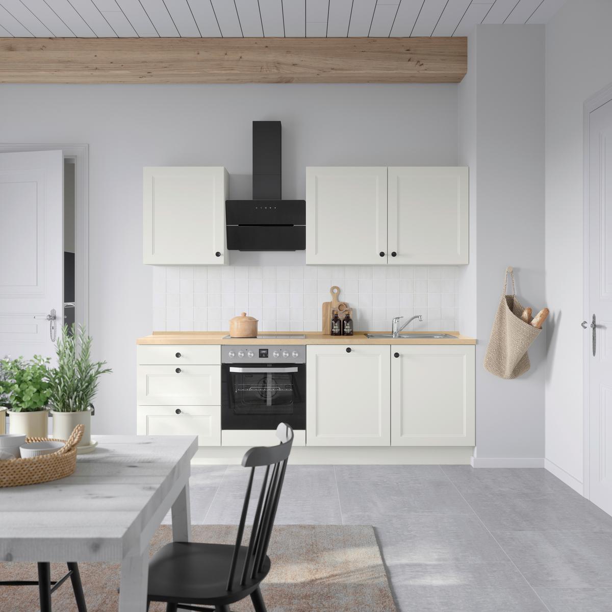 Kuchynská linka 240 cm, biela/dekor dub Sierra - čierna/biela, Modern, kov/kompozitné drevo (240cm) - Nobilia