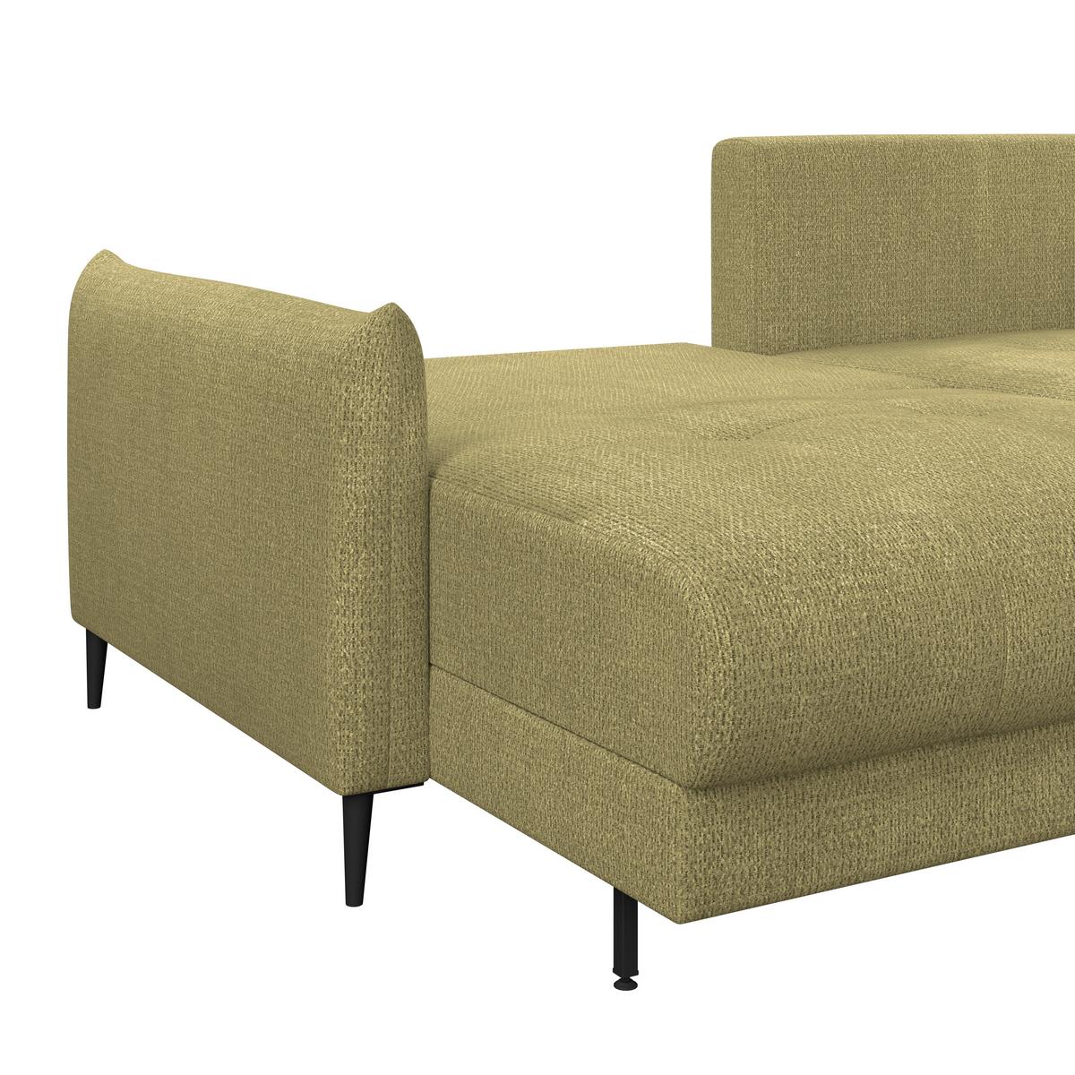 Ecksofa Polis Webstoff hellgrün, 221x142cm - Schwarz/Hellgrün, Trend, Textil (221/142cm) - Ondega
