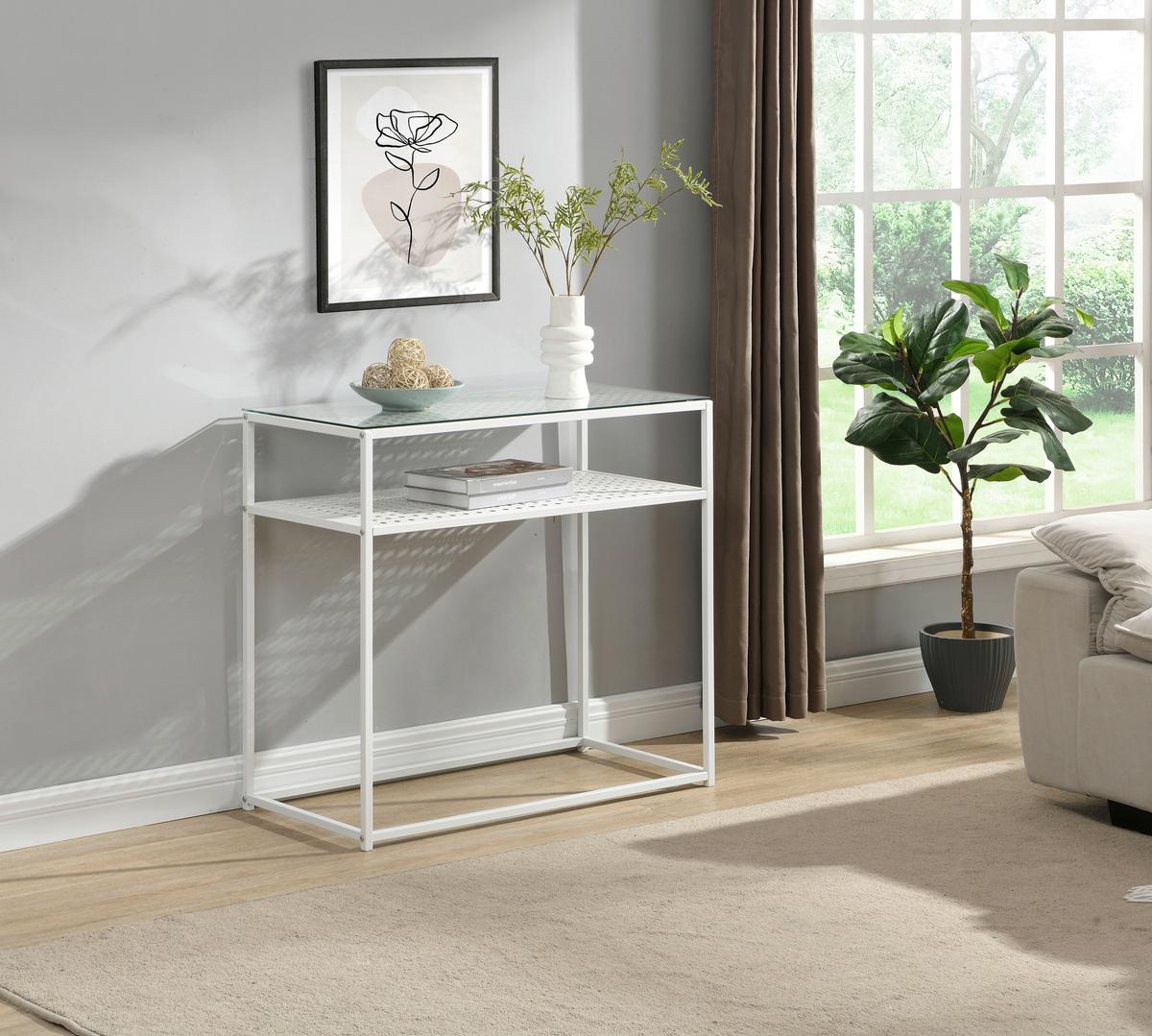 KONSOLENTISCH Weiß B: 80 cm - Weiß, Design, Glas/Metall (80/40/77cm) - MID.YOU