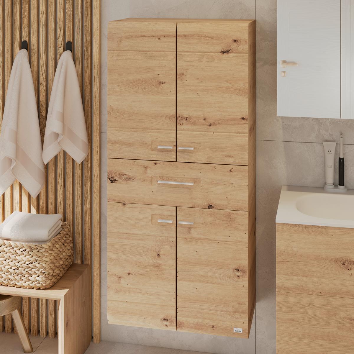 Midischrank mit Soft-Close Avensis B: 60cm, Eiche Dekor - Eichefarben, MODERN, Holzwerkstoff (60/128,5/33cm) - Luca Bessoni