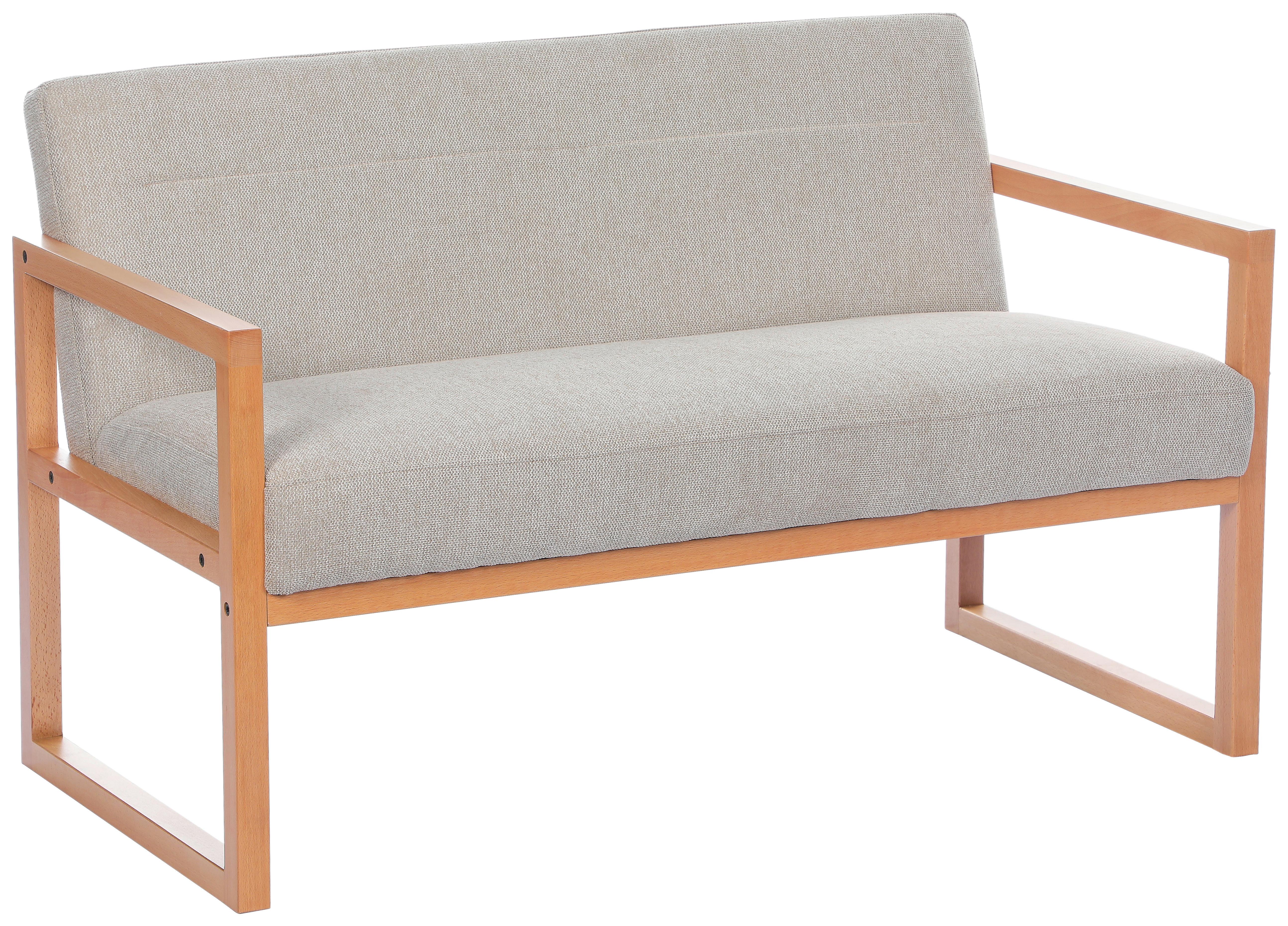 Dvojmiestna pohovka MALMÖ, svetlosivá, bukový masív - prírodná farba/svetlosivá, Modern, drevo/textil (120/75/69cm) - Mömax