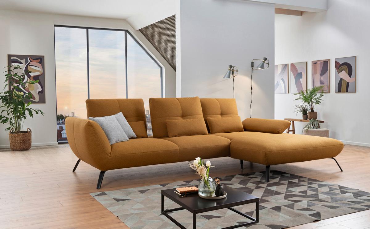 Wohnlandschaft Dover Xc - Currygelb/Dunkelgelb, MODERN, Holzwerkstoff/Textil (301/191cm)