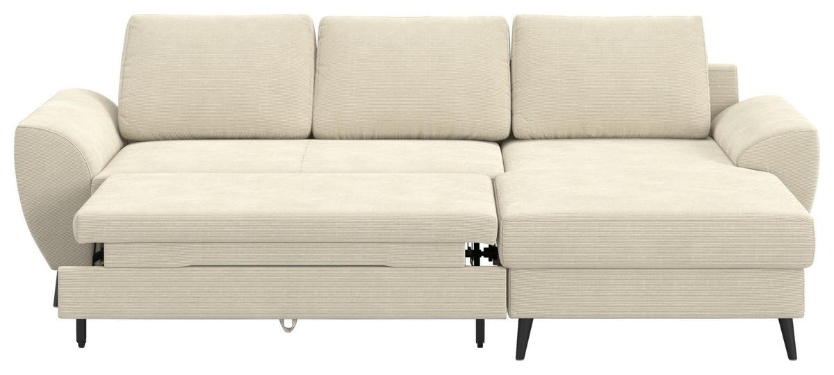 Ecksofa mit Bettfunktion Terra Cord beige, B: 255cm - Beige/Schwarz, Trend, Textil (255/154cm) - MID.YOU