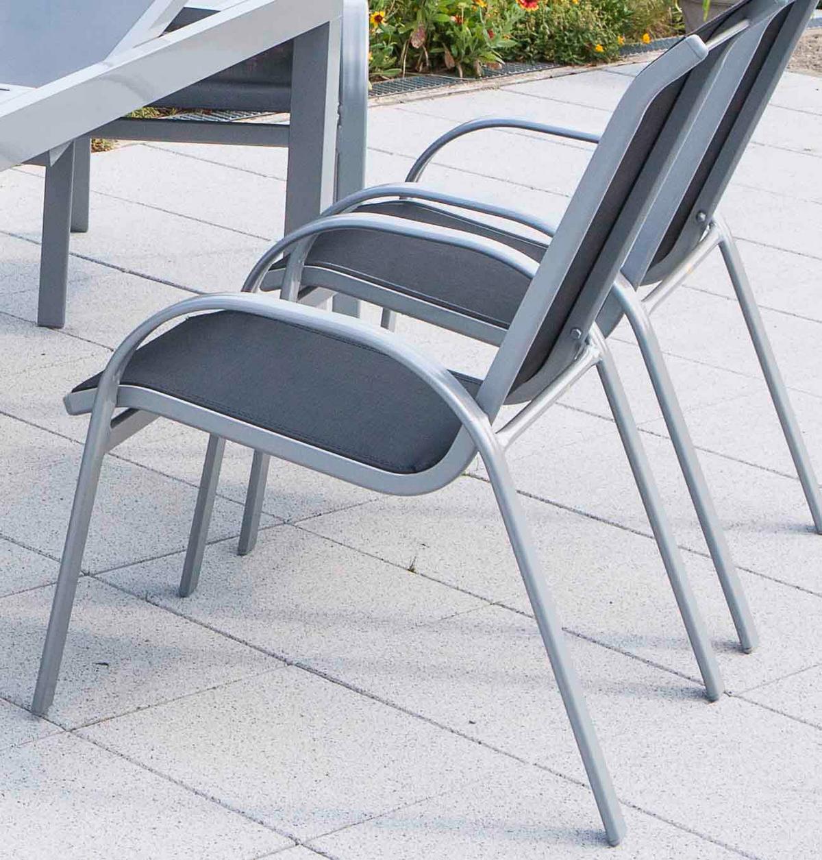 Gartengarnitur 7-tlg. Amalfi Metall/textil Ausziehbar - Silberfarben/Schwarz, ROMANTIK / LANDHAUS, Glas/Textil - Gardenson