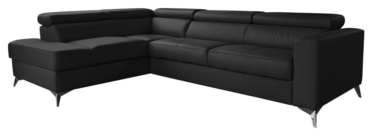 Ecksofa Mondo, Schwarz S: 208x286 Cm - Chromfarben/Schwarz, Design, Leder/Textil (208/286cm) - Livetastic