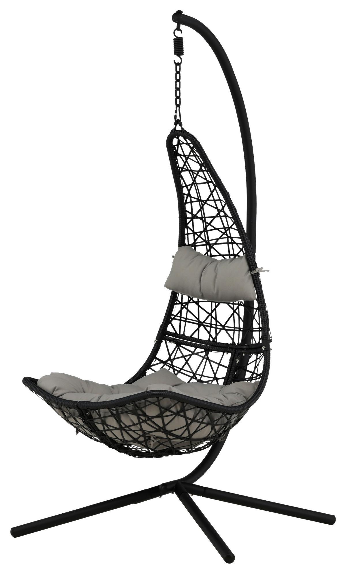 Hängesessel +gestell Edinburgh Mit Sitz- Und Rückenkissen - Schwarz/Grau, KONVENTIONELL, Kunststoff (132/205/130cm) - Gardenson