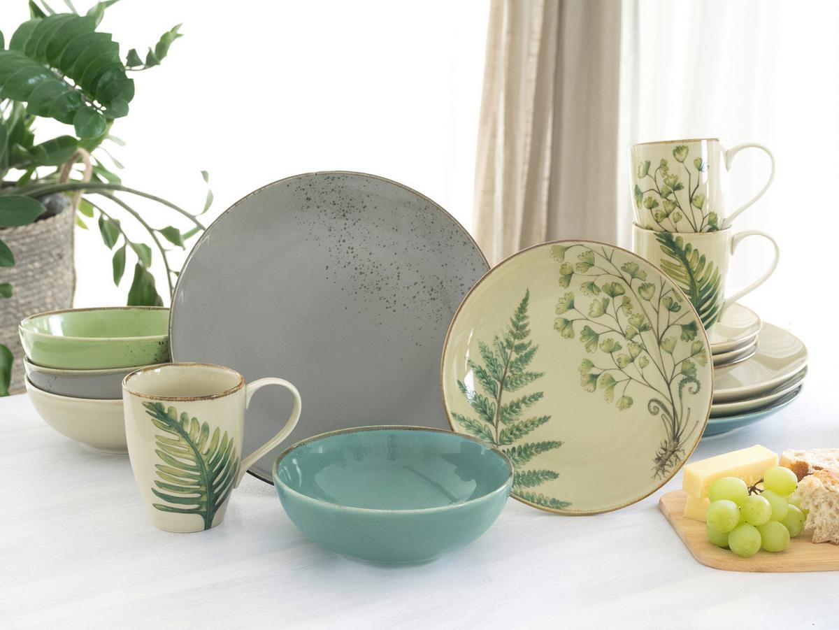Kombiservice Keramik 4 Personen Geschirr Set - Sandfarben/Petrol, KONVENTIONELL, Keramik - Creatable