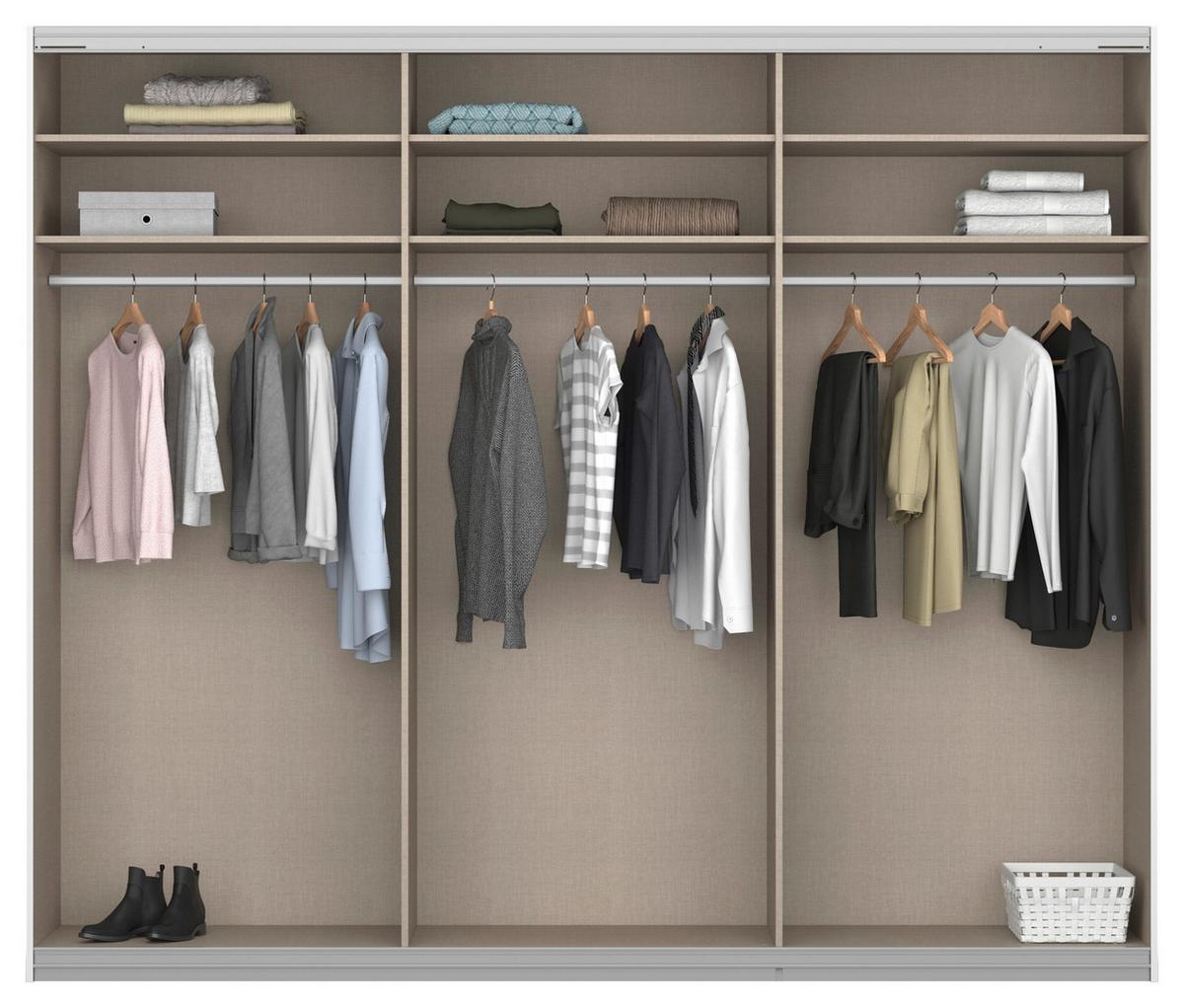 Schwebetürenschrank Feldkirch 271 Maxihöhe - Weiß Hochglanz/Silberfarben, MODERN, Holzwerkstoff (271/229/62cm)