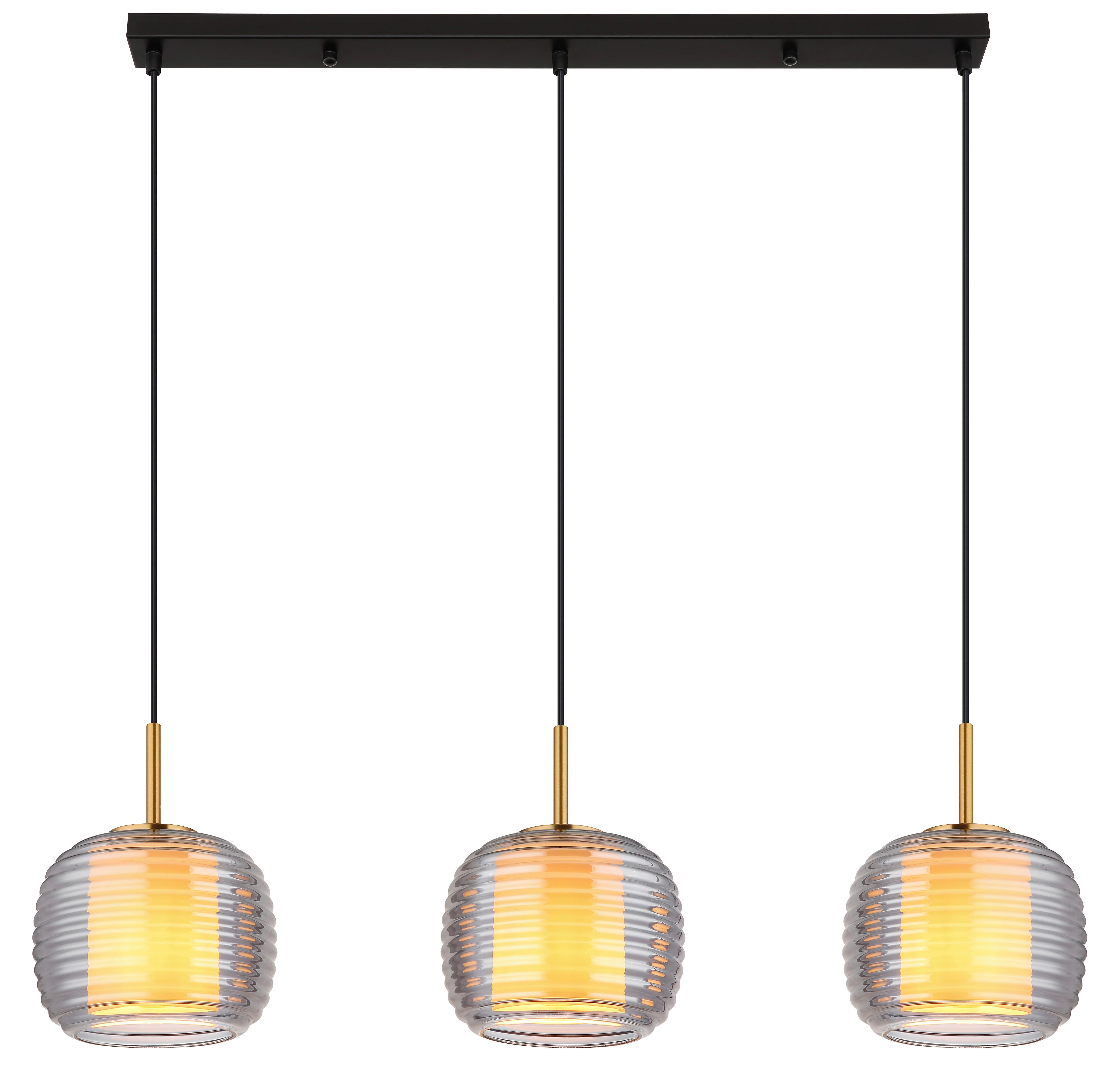 Hängeleuchte 16049-3h - Messingfarben/Schwarz, KONVENTIONELL, Glas/Kunststoff (91/21/150cm) - Globo