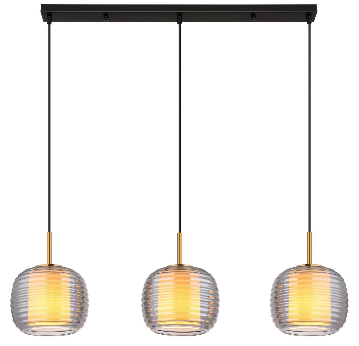 Hängeleuchte 16049-3h - Messingfarben/Schwarz, KONVENTIONELL, Glas/Kunststoff (91/21/150cm) - Globo