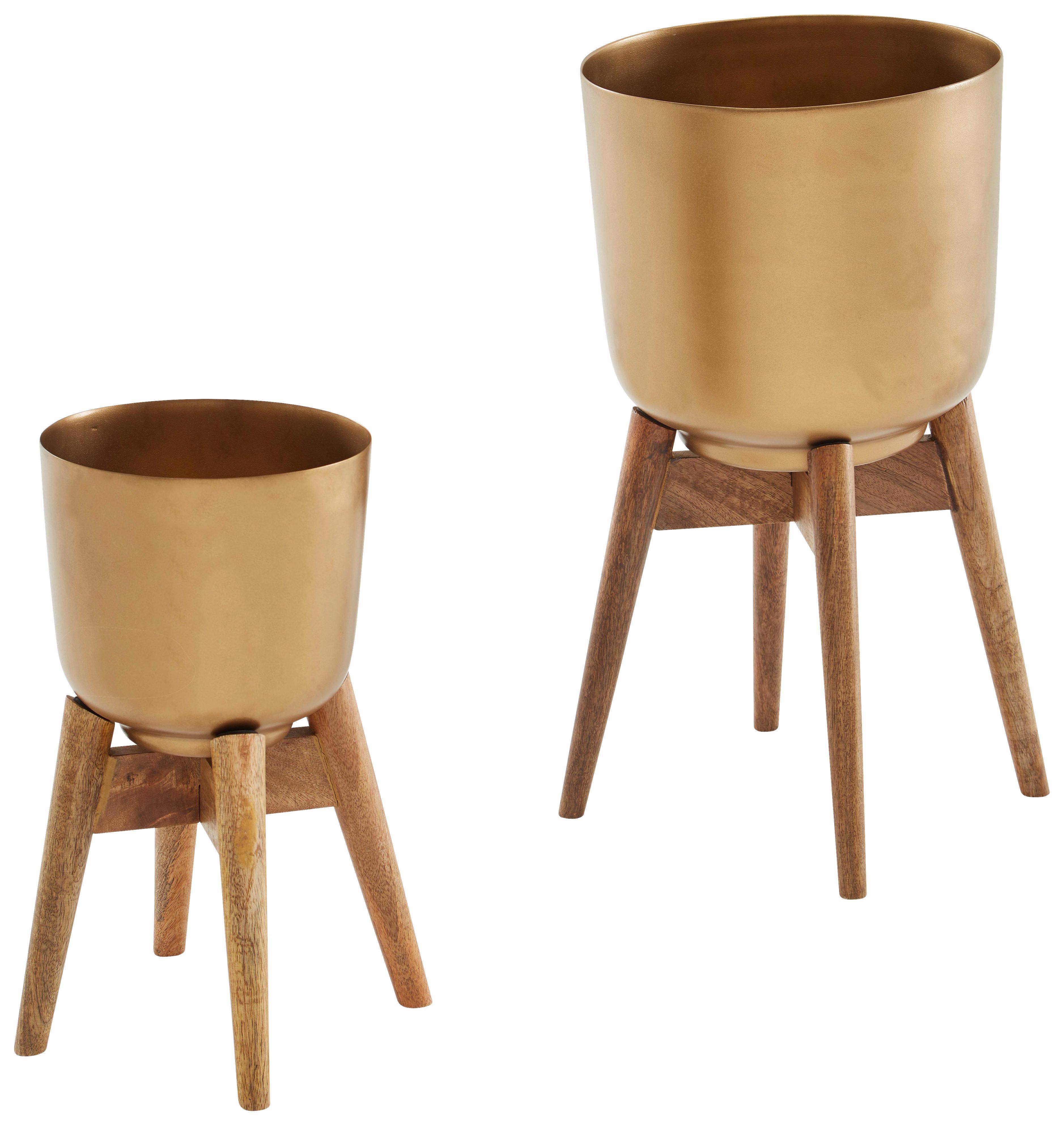 Übertopf-set Goldfarben 2-Teilig - Goldfarben, Design, Holz/Metall - MID.YOU