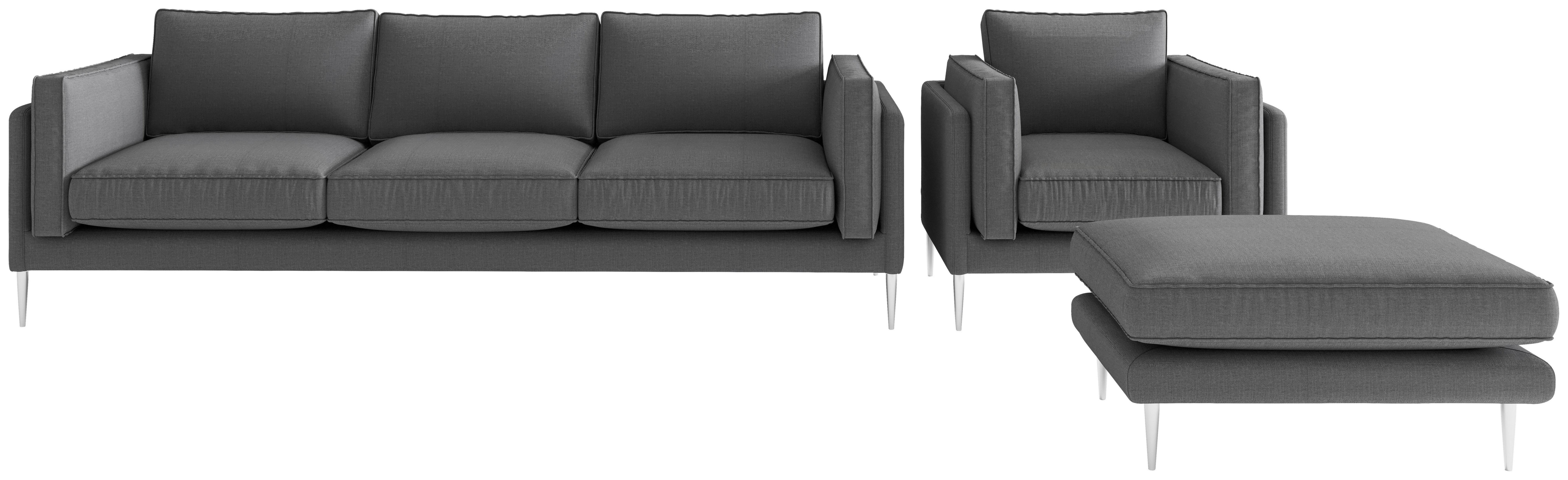Sitzgarnitur Austin - Edelstahlfarben/Anthrazit, Design, Textil - Livetastic