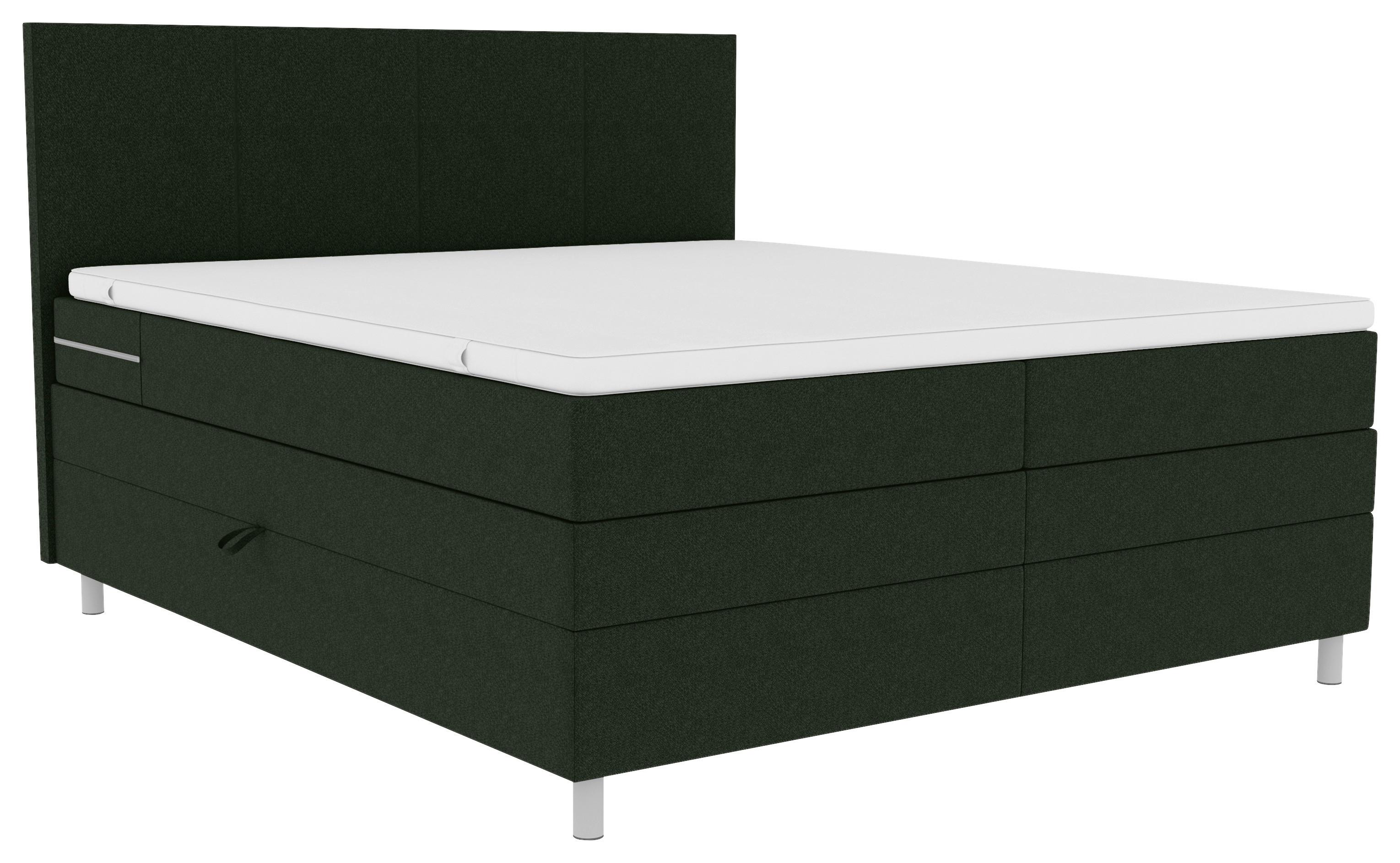 Boxspringbett mit Topper und Bettkasten 180x200 cm Messina - Chromfarben/Grün, KONVENTIONELL, Textil (180/200cm)