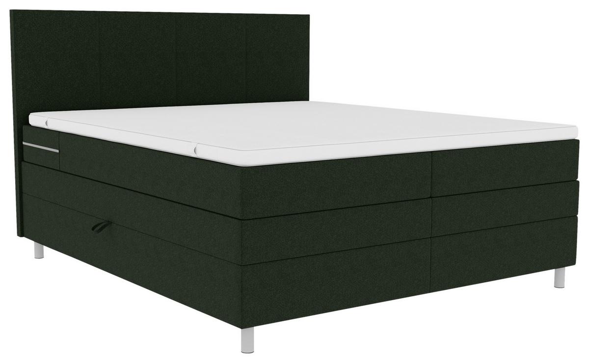 Boxspringbett mit Topper und Bettkasten 180x200 cm Messina - Chromfarben/Grün, KONVENTIONELL, Textil (180/200cm)