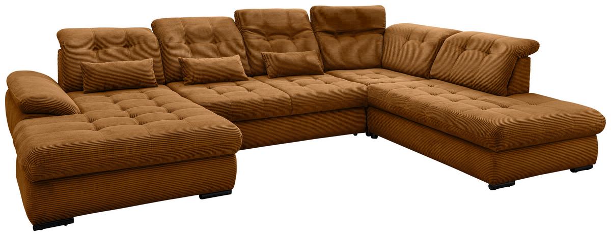 Wohnlandschaft mit Bettkasten Rigatti Goldfarben B: 387 cm - Goldfarben/Schwarz, MODERN, Textil (184/387/252cm) - Livetastic