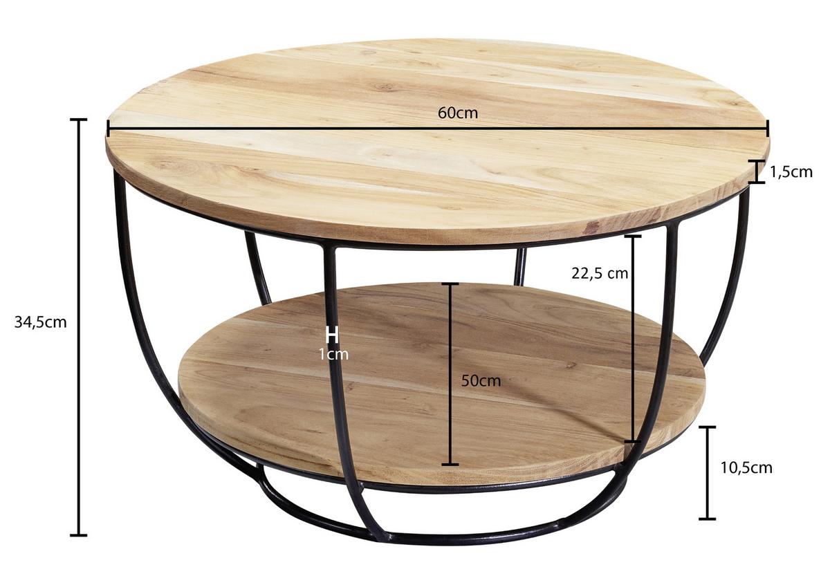 Konferenčný stolík z masívneho dreva akácie - čierna/farba akácie, Modern, kov/drevo (60/60/34,5cm) - MID.YOU