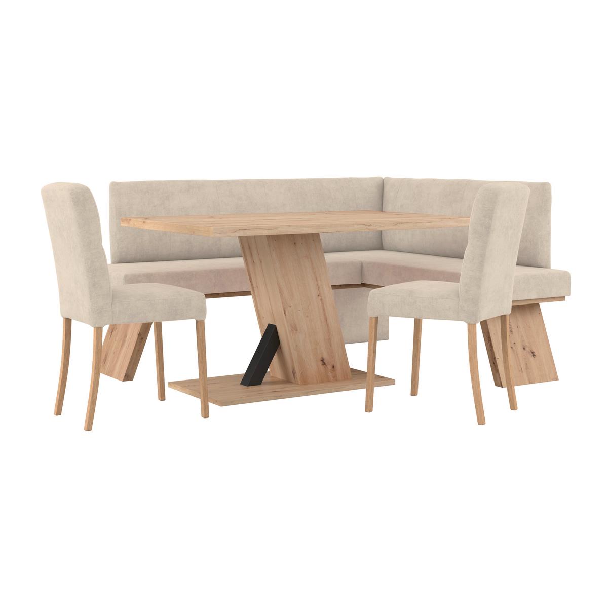 Eckbank Emma Ii Webstoff Beige, B: 185 Cm - Eichefarben/Beige, KONVENTIONELL, Holzwerkstoff/Textil (185/150cm)