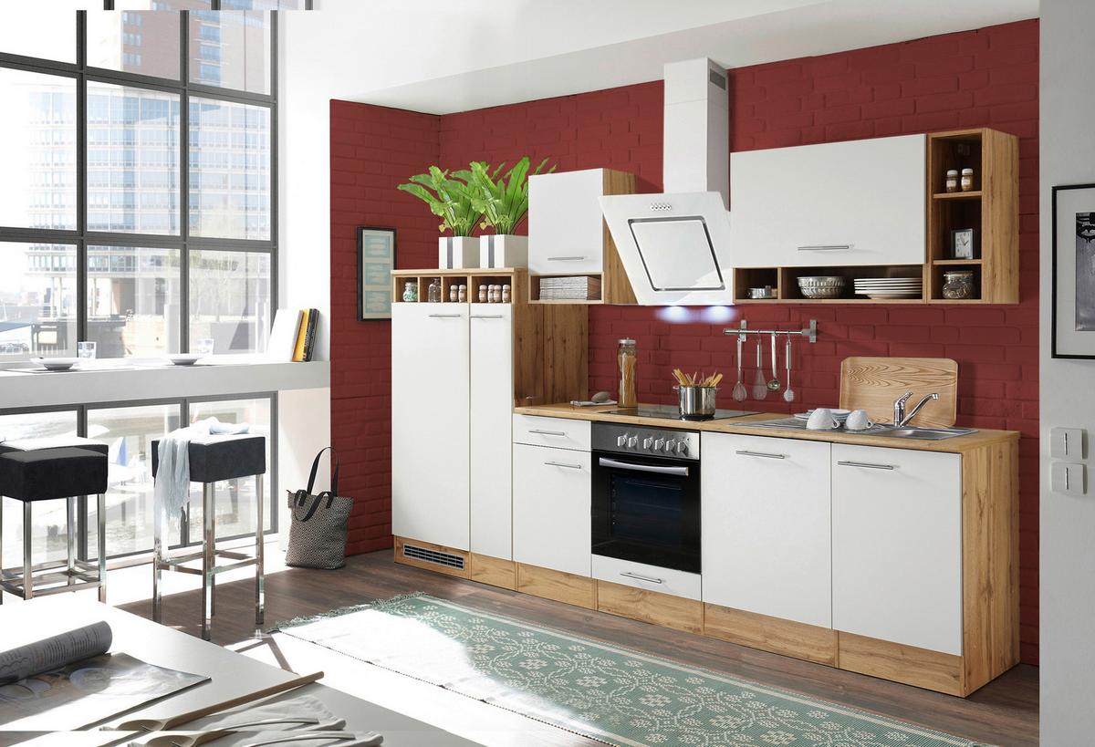 Küchenzeile ohne Geräte B: 310 cm Weiß/Wildeiche Dekor - Wildeiche/Weiß, Basics, Holzwerkstoff (310cm) - Respekta