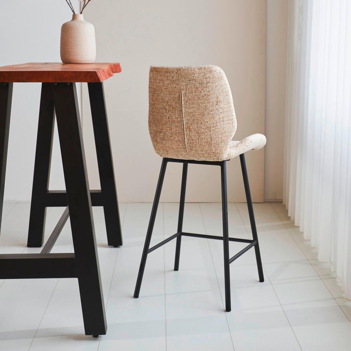 Barhocker-Set Barona Beige B: 47 cm - Beige/Schwarz, MODERN, Textil/Metall (47/99/55cm) - MID.YOU