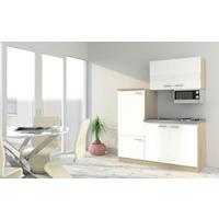 Miniküche m. Kühlschrank + Kochfeld 160 cm Weiß/Eiche - Edelstahlfarben/Eichefarben, Basics, Holzwerkstoff/Metall (160cm) - Respekta