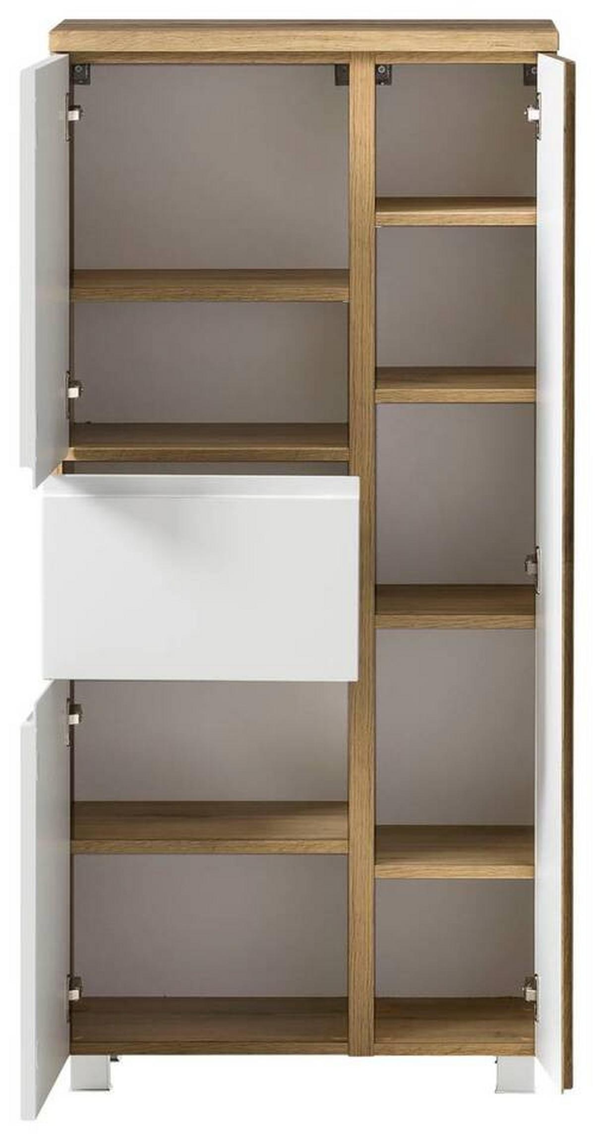 Midischrank Bad Varese B: 65 cm Weiß/Wotaneiche Dekor - Silberfarben/Eiche Wotan, MODERN, Holzwerkstoff (65/130/35cm) - Held