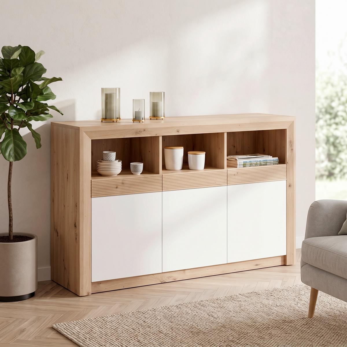 Sideboard m. Soft-Close B: 142 cm Kashmir New, Eiche Dekor - Eichefarben/Schwarz, MODERN, Holzwerkstoff (142/89/41cm) - James Wood