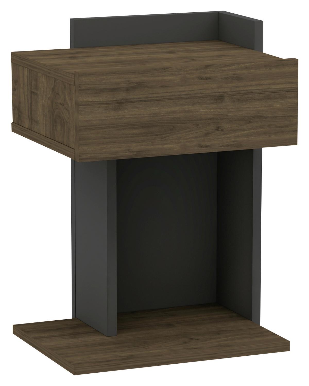 Nachtkästchen, Anthrazit, Walnuss Dekor, H: 55 cm - Anthrazit/Walnussfarben, Design, Holzwerkstoff (41,4/55/33,2cm) - MID.YOU