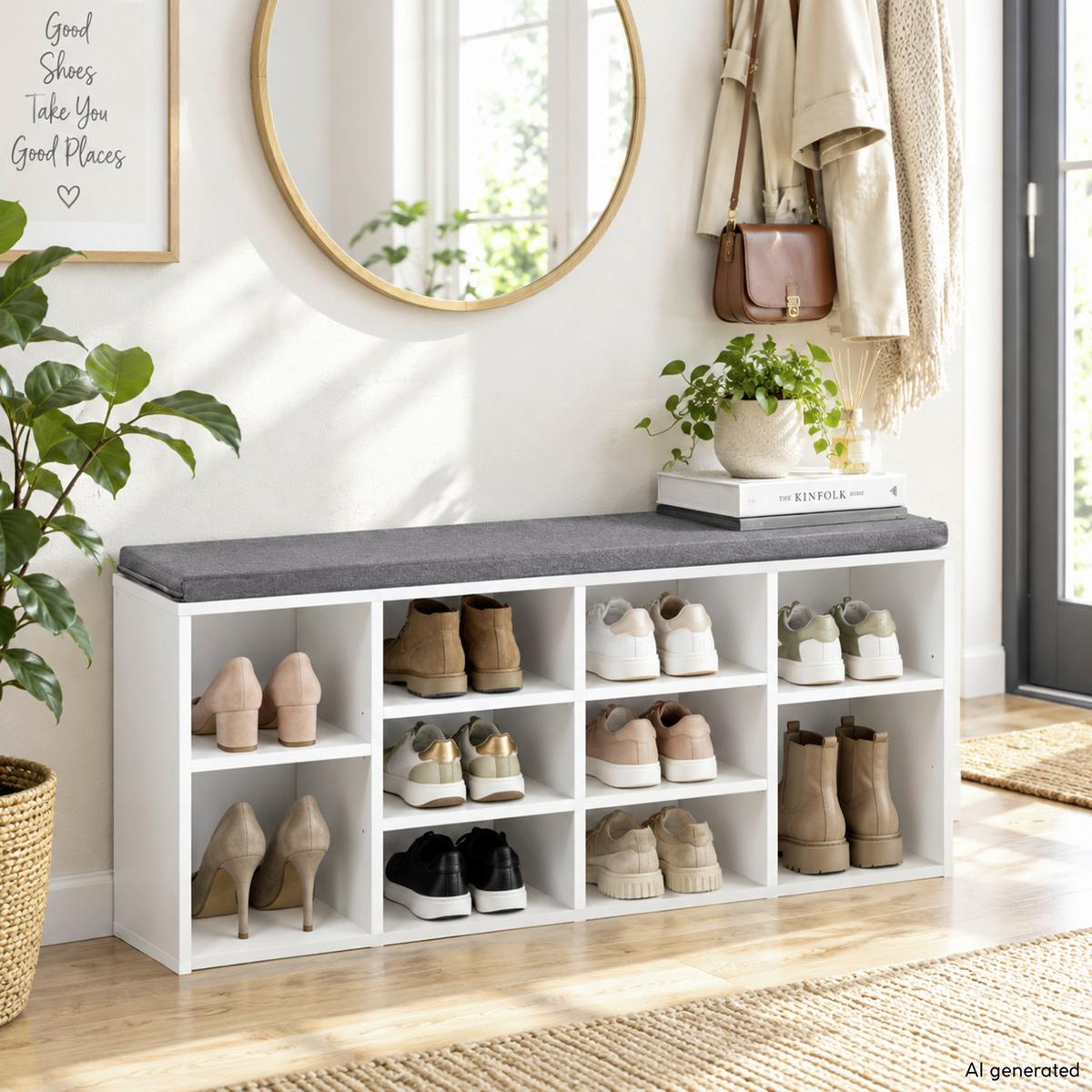SCHUHREGAL Grau/Weiß B: 103,5 cm - Weiß/Grau, Design, Holzwerkstoff/Textil (103.5/48/29.5cm) - Kesper