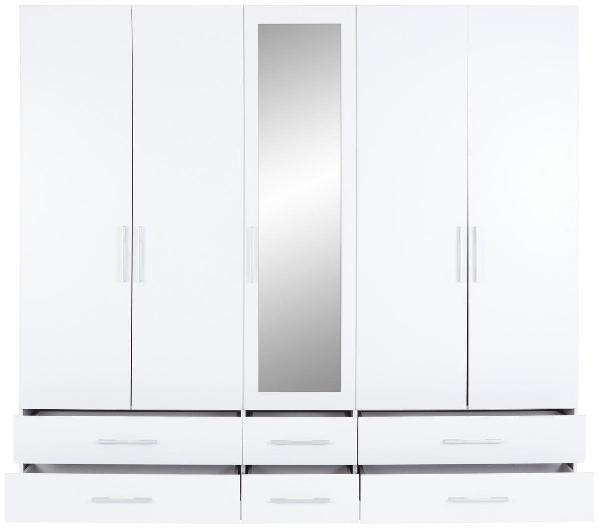 Drehtürenschrank Mit Spiegel 226cm Herford Alpinweiß Dekor - Weiß, MODERN, Glas/Holzwerkstoff (226/210/54cm)