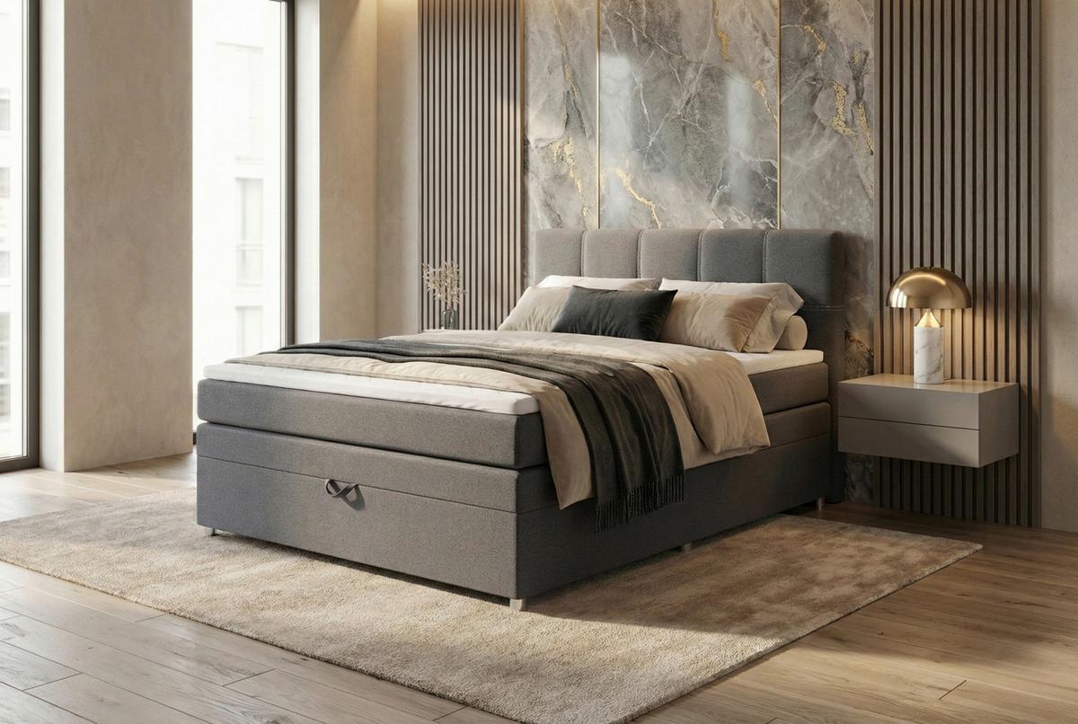 Boxspringbett Royal 140x200 Dunkelgrau - Chromfarben/Dunkelgrau, MODERN, Holzwerkstoff/Textil (140/200cm)