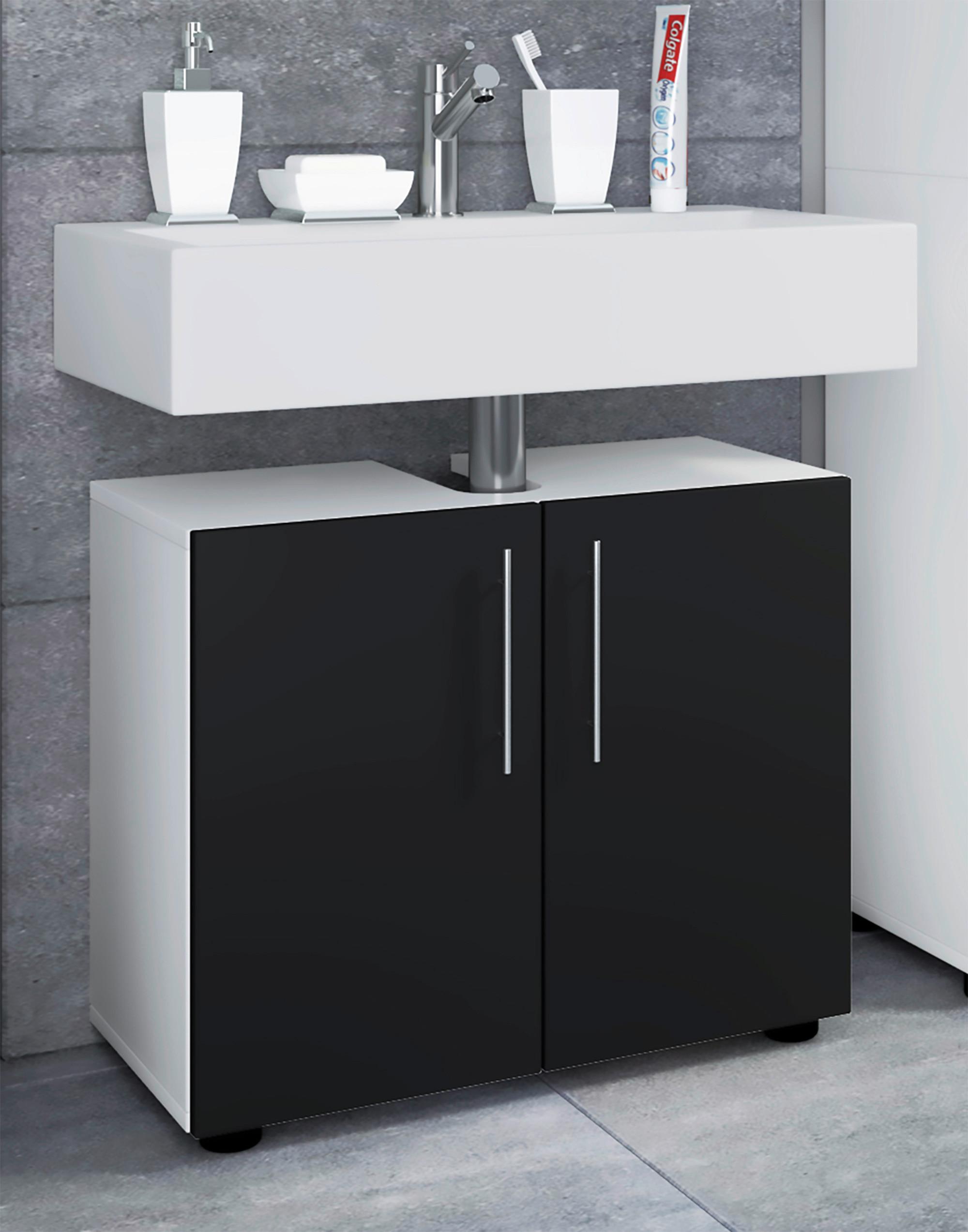 Waschbeckenuterschrank Flandu II B: 60,2cm Weiß - Schwarz/Weiß, MODERN, Holzwerkstoff (60,2/50,7/29,6cm) - MID.YOU