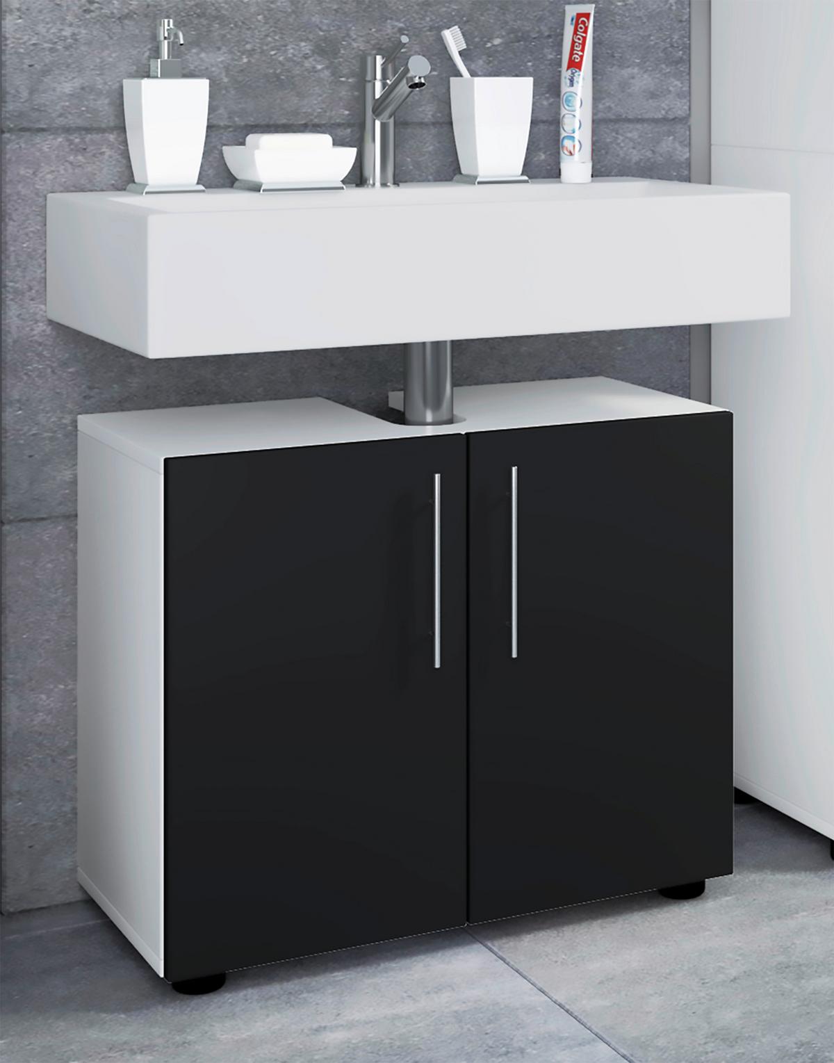 Badmöbel-Set 4-Tlg. Flandu II B: 122 cm Schwarz/Weiß - Schwarz/Weiß, MODERN, Holzwerkstoff (122cm) - MID.YOU