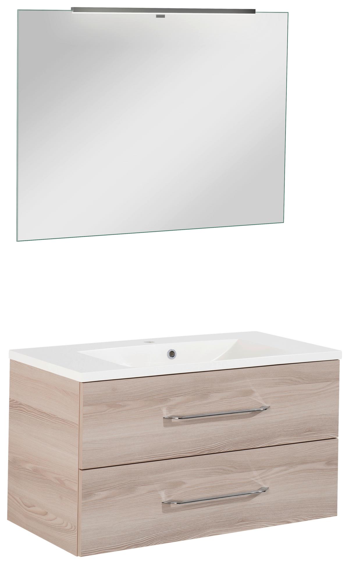 Badezimmer Clever Eschefarben B: 90cm - Eschefarben/Weiß, MODERN, Holzwerkstoff/Stein (90/138/45,7cm) - MID.YOU