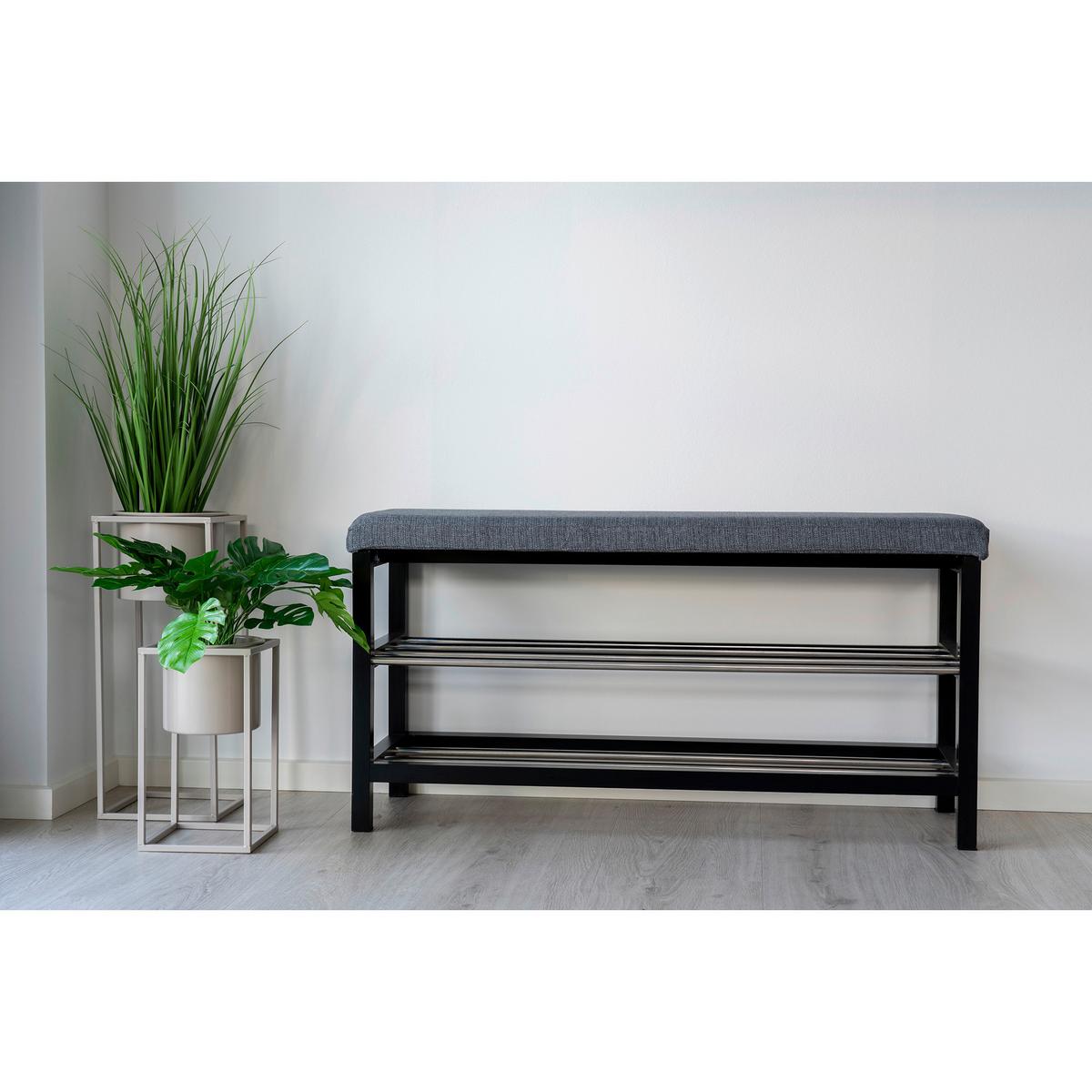 SCHUHBANK Padova, Schwarz B: 100 cm - Schwarz/Grau, Design, Holz/Textil (100/50/34cm) - MID.YOU