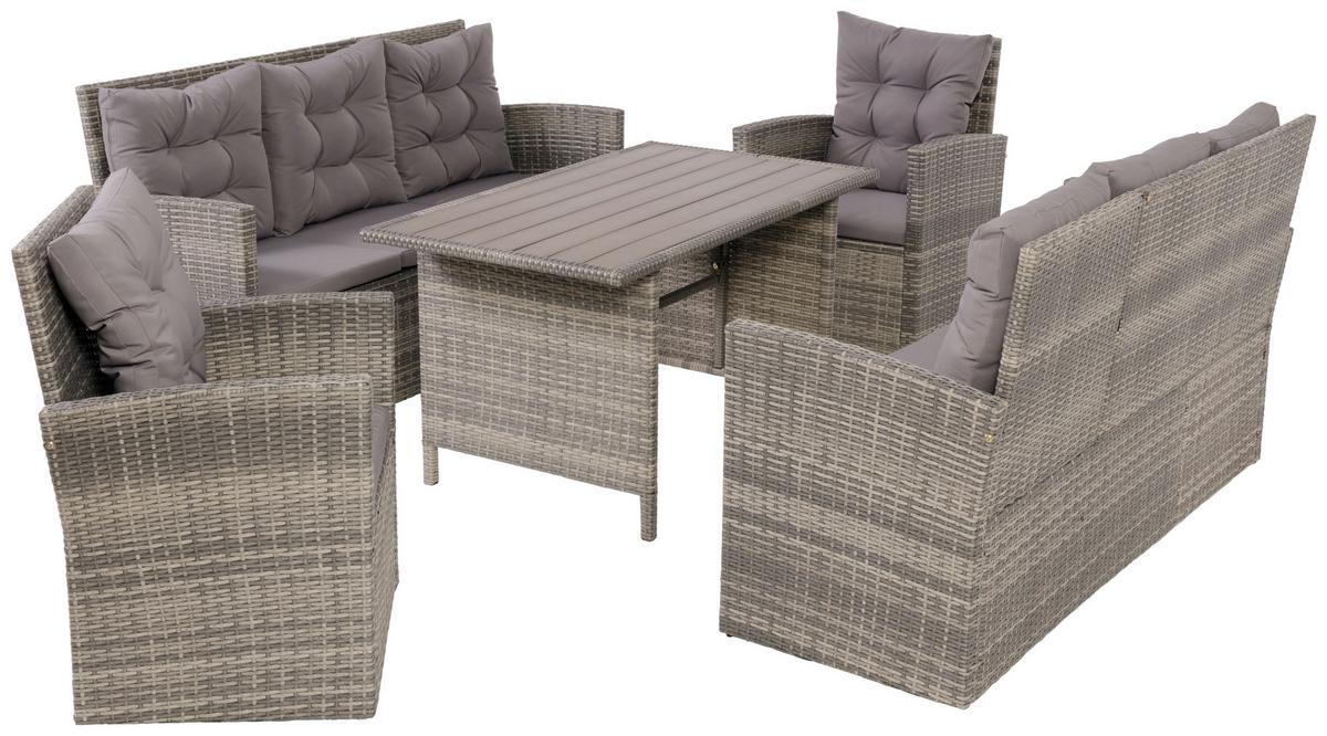 Loungegarnitur 5-tlg. Hadwin, Kunststoffgeflecht Mit Kissen - Dunkelgrau/Grau, MODERN, Holzwerkstoff/Kunststoff (120/70/66cm) - Luca Bessoni