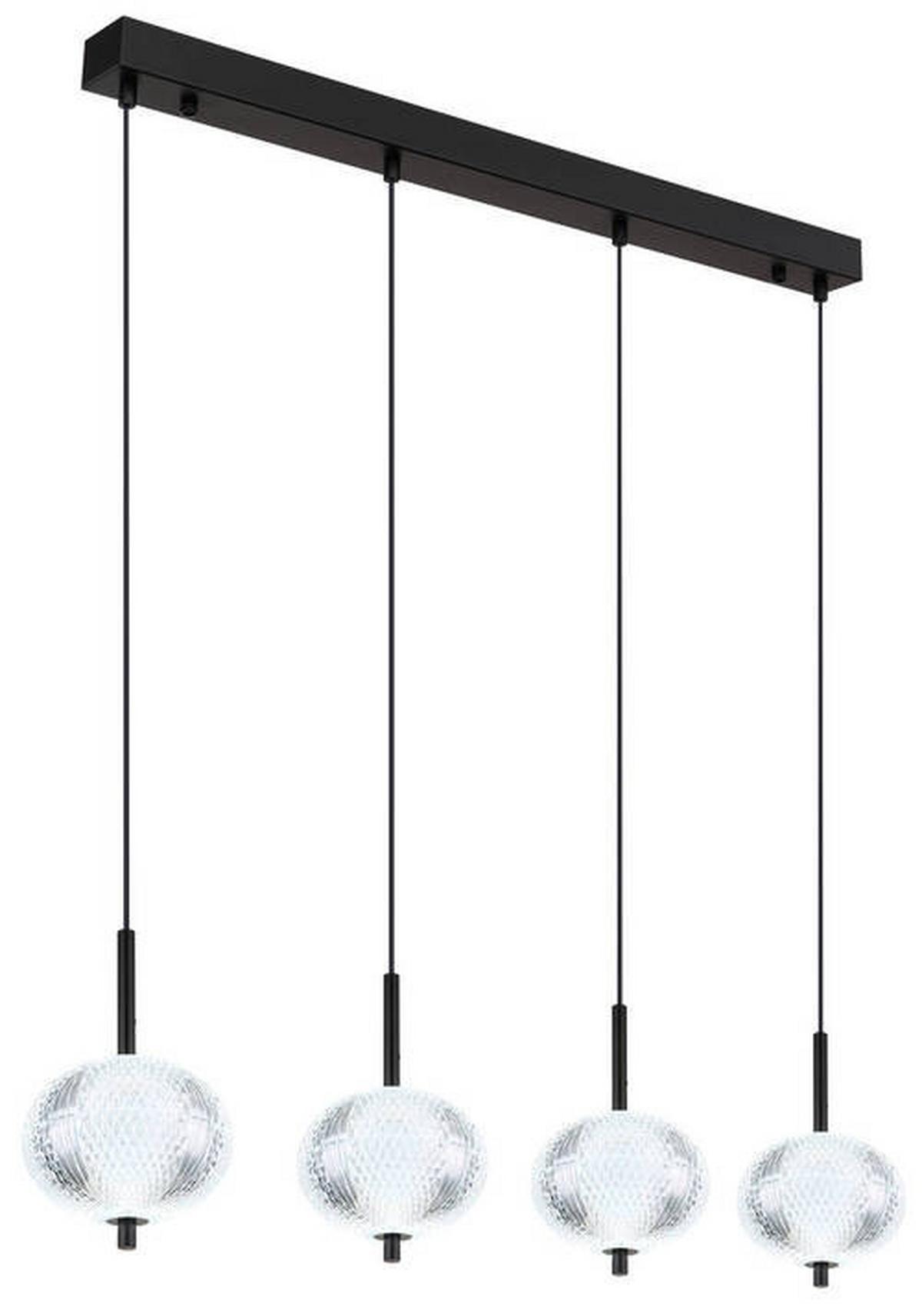 LED-Hängeleuchte 16042-4h - Klar/Schwarz, KONVENTIONELL, Kunststoff/Metall (85/15/120cm) - Globo