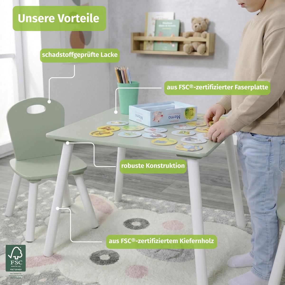 KINDERSITZGRUPPE Weiß, Mintgrün L: 55 cm - Weiß/Mintgrün, Basics, Holzwerkstoff (55/55/45cm) - Kesper