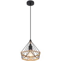 Hängeleuchte Ulleu H: 150 cm 1-Flammig - Schwarz/Braun, Natur, Naturmaterialien/Metall (25/150cm) - Globo