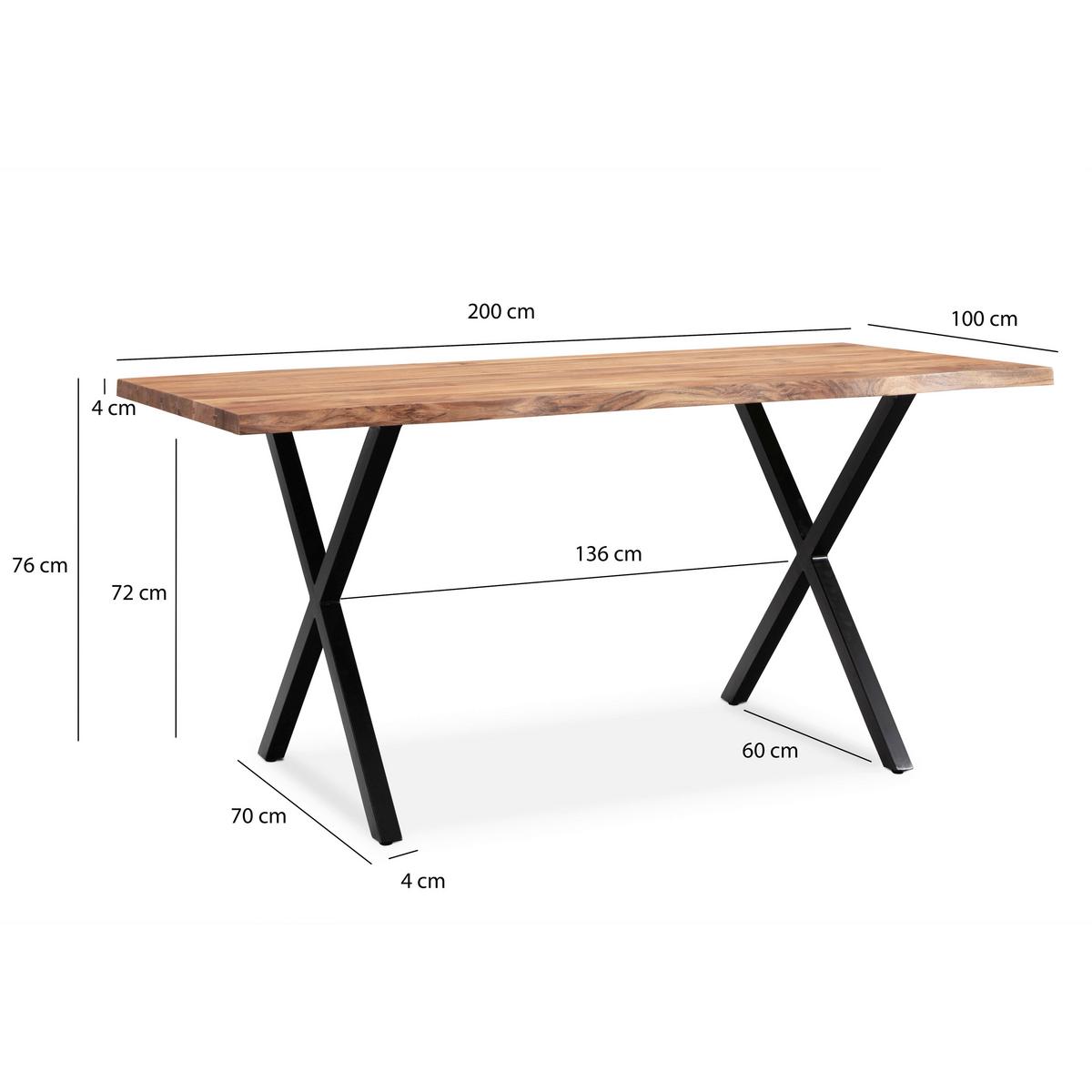 Schreibtisch Wl7.275 - Schwarz/Akaziefarben, MODERN, Holz/Metall (200/100/76cm) - MID.YOU