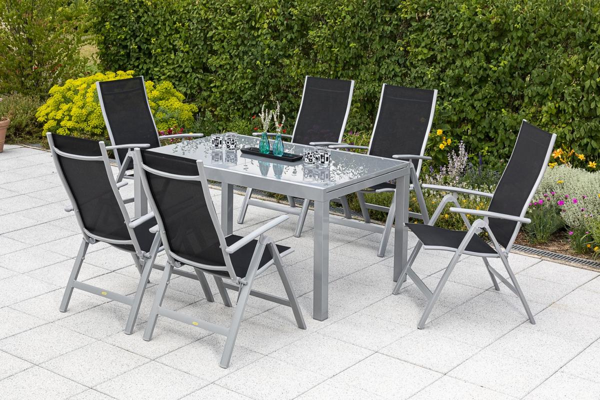 Gartengarnitur 7-Tlg. Carrara Metall/Textil - Schwarz, ROMANTIK / LANDHAUS, Textil/Metall - Ambia Garden