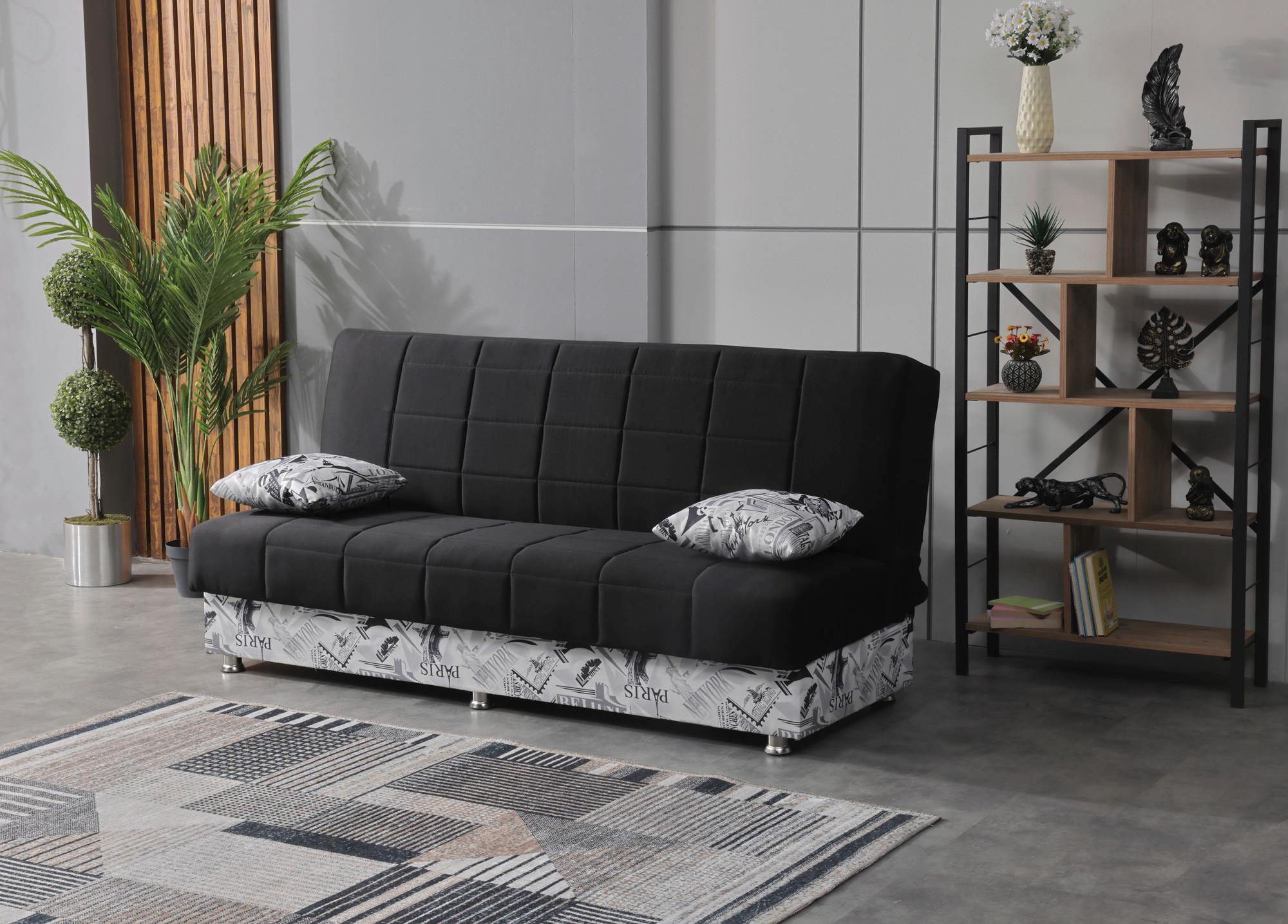 3-Sitzer-Sofa Chicago Mit Schlaffunktion Schwarz/Weiß - Chromfarben/Schwarz, Design, Kunststoff/Textil (190/87/87cm) - Livetastic