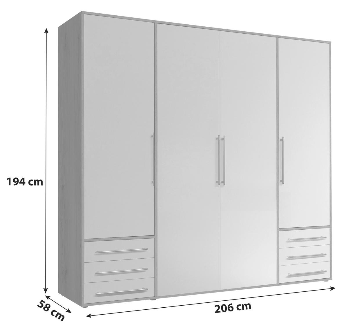 Drehtürenschrank Mit Laden 206cm Lyss Weiß/eiche Dekor - Weiß/Eiche San Remo, MODERN, Holzwerkstoff (206/194/58cm) - Livetastic