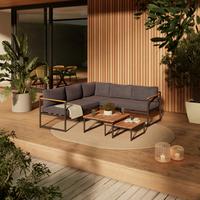 Loungegarnitur Tokio Metall/kunststoff Uv-Beständig - Dunkelgrau/Naturfarben, MODERN, Kunststoff/Textil (192/192cm) - Beldano