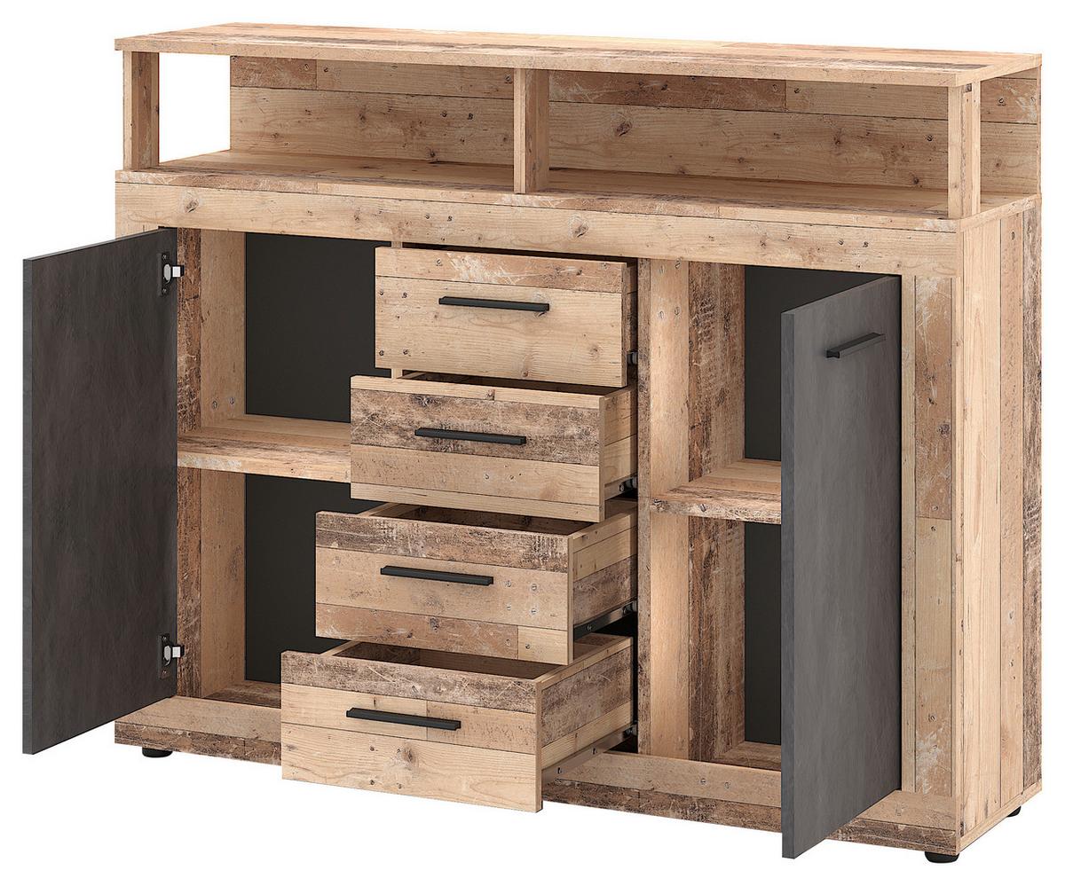 Kommode  119,5cm Luna B Anthrazit Eiche Dekor - Eichefarben/Anthrazit, Design, Holzwerkstoff (119,5/96,8/32cm) - MID.YOU