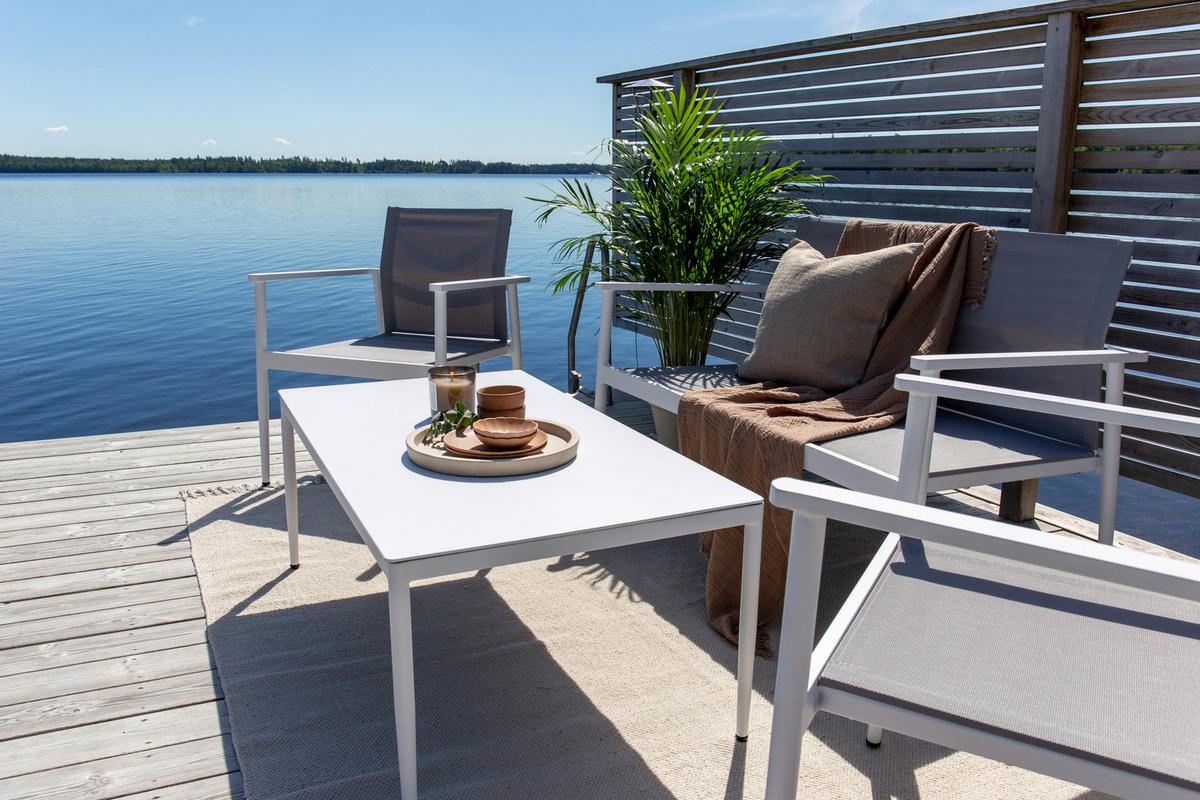 Loungegarnitur Break - Weiß/Grau, KONVENTIONELL, Glas/Textil - Gardenson