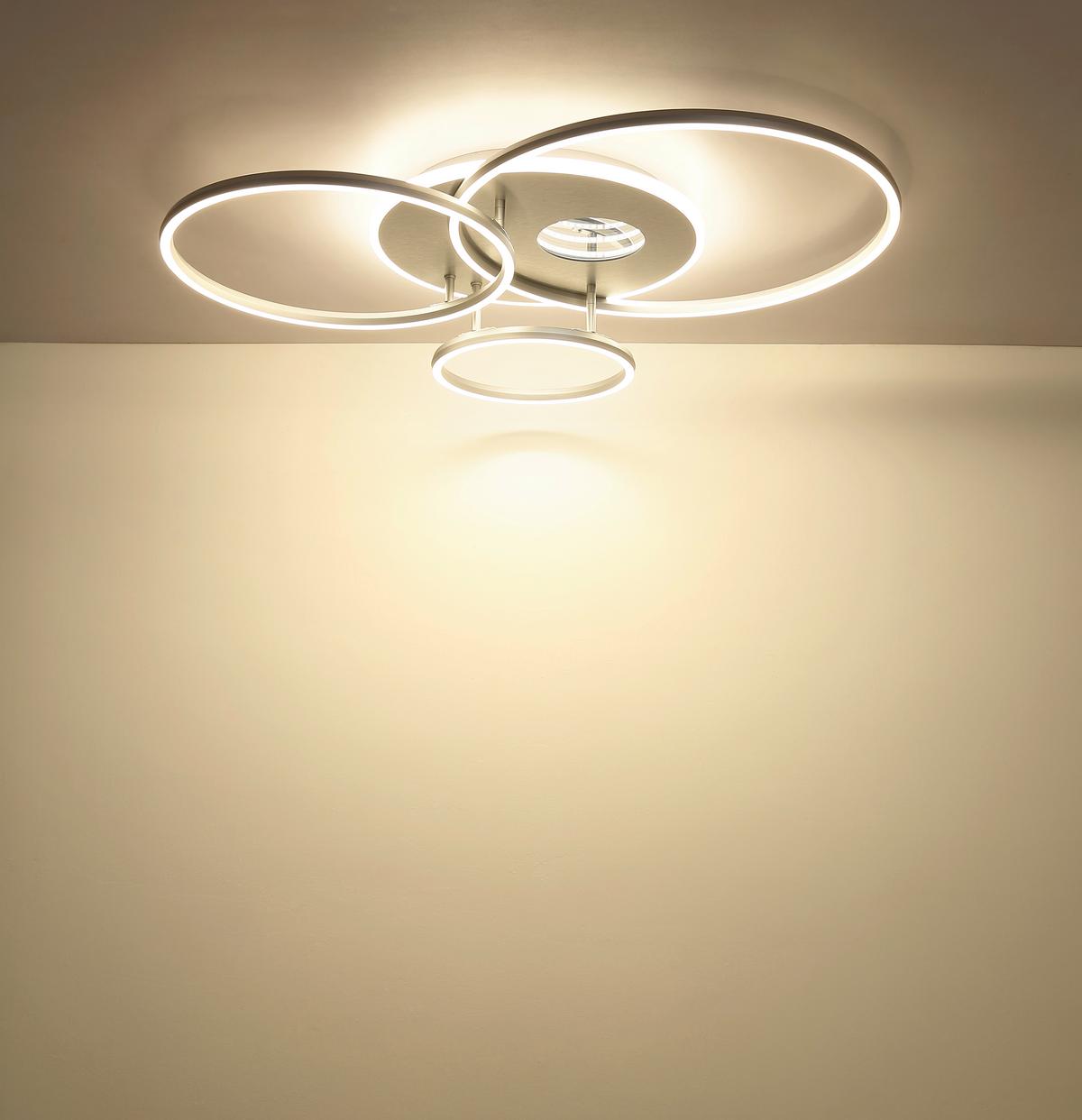 LED-Deckenleuchte Memory-Funktion - Silberfarben/Weiß, Design, Kunststoff/Metall (90/70/13cm) - Globo